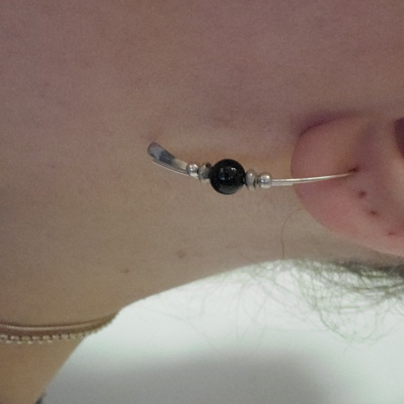 STERLING SILVER Wire Earrings with Beads - Picture 7 of 7